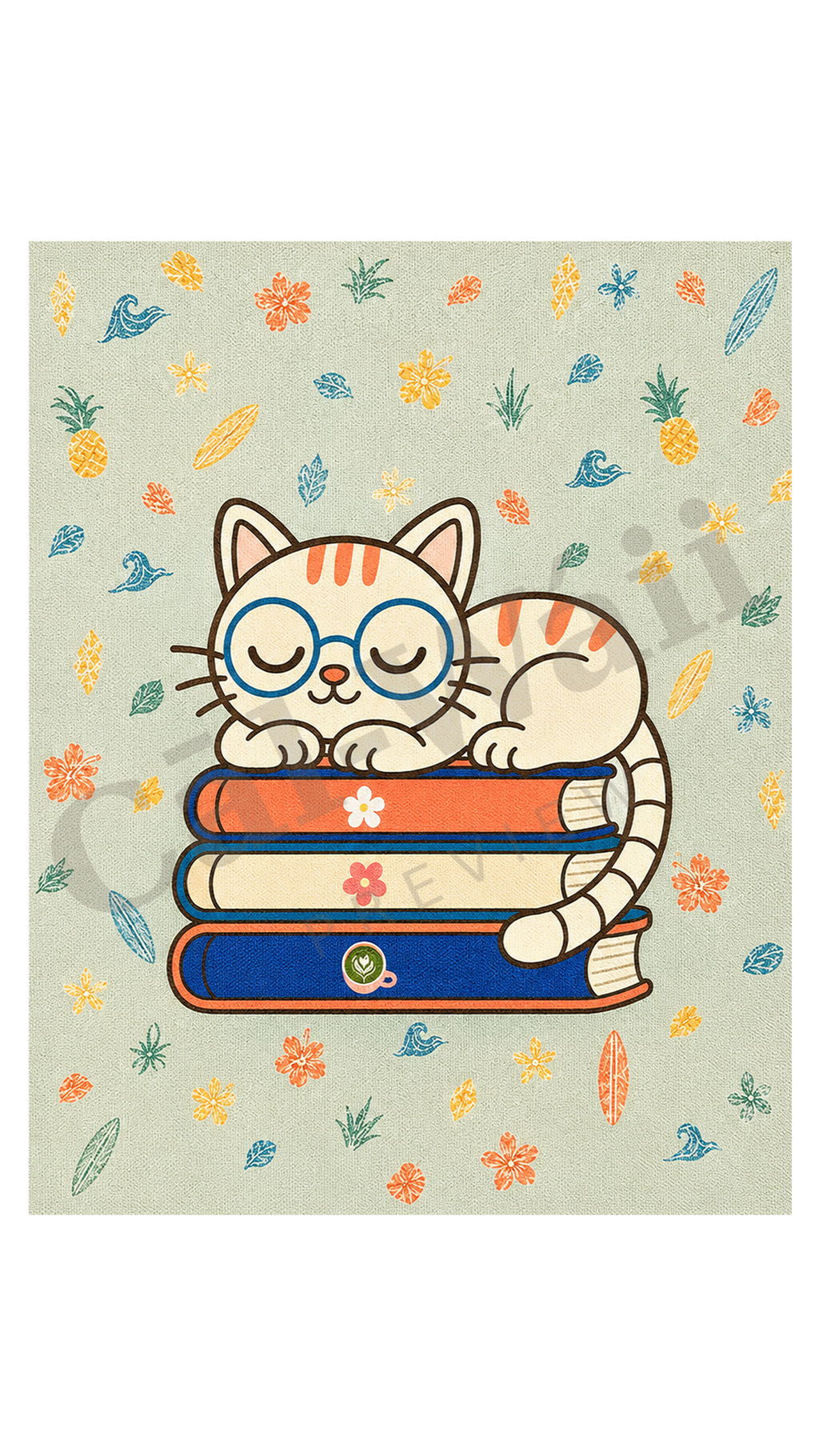 Coastal Sleeping Cat & Books Collection