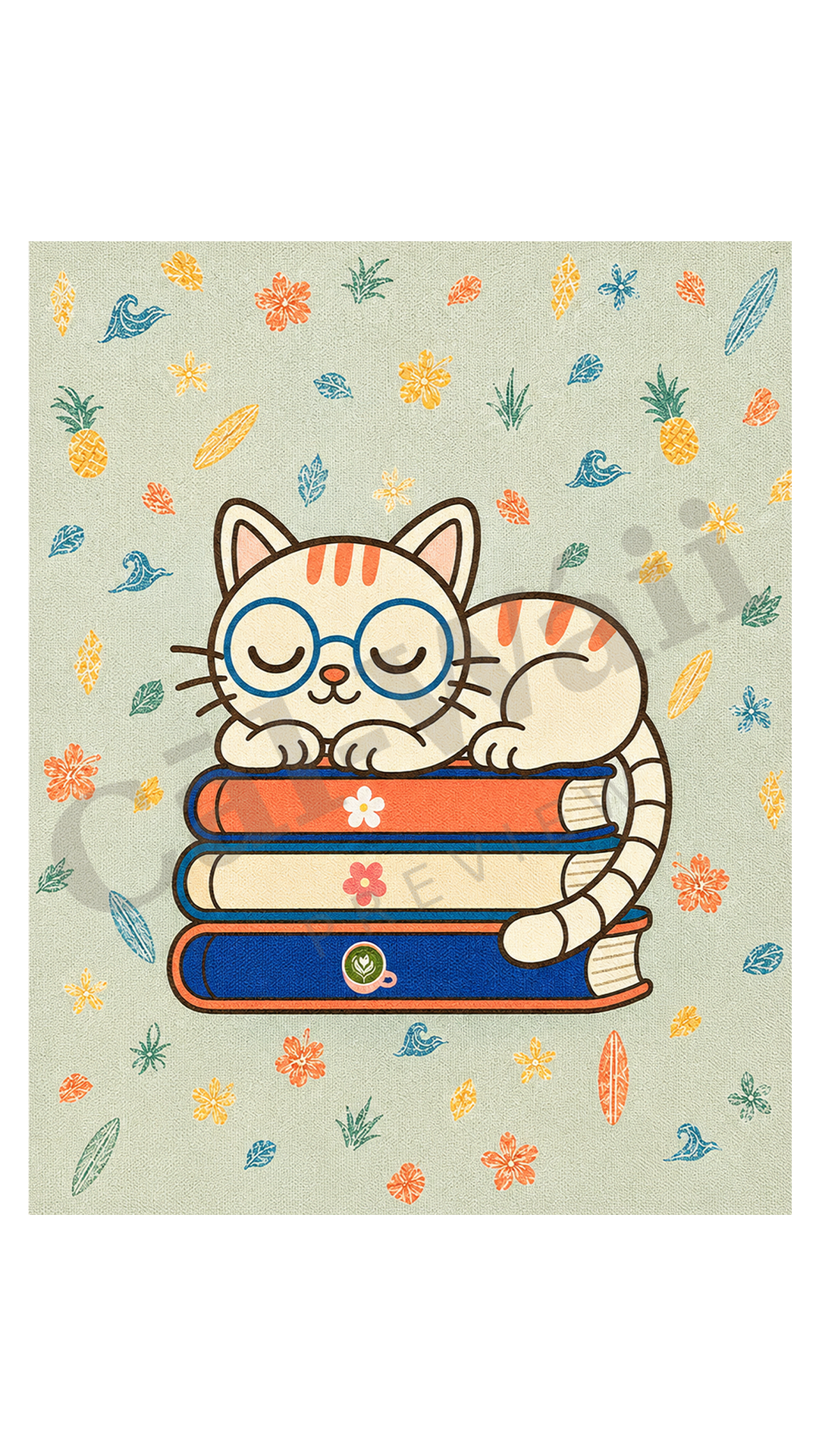 Coastal Sleeping Cat & Books Collection