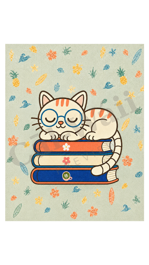 Coastal Sleeping Cat & Books Collection