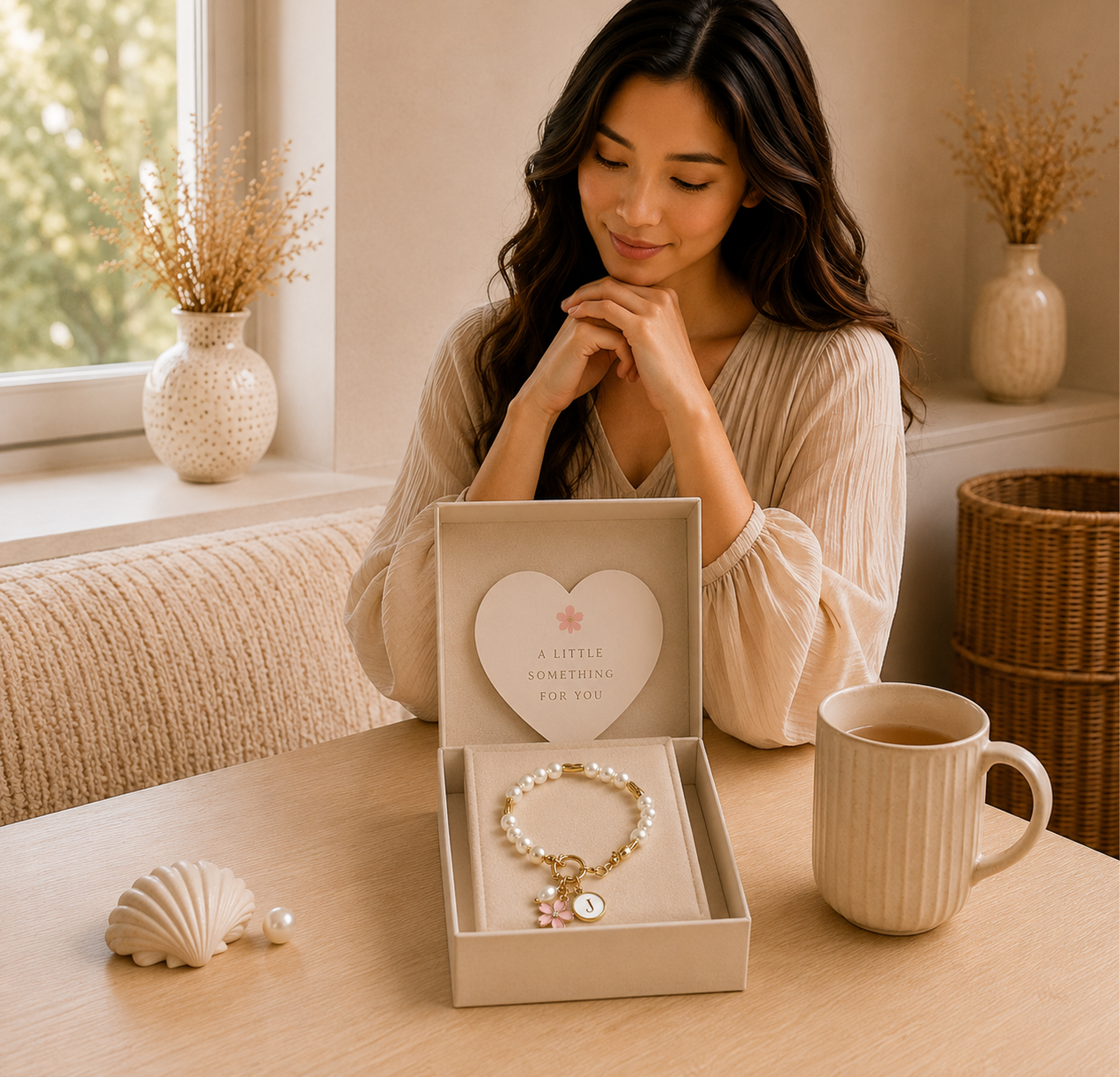 VB01-Coastal Pearl Sakura Charm Bracelet