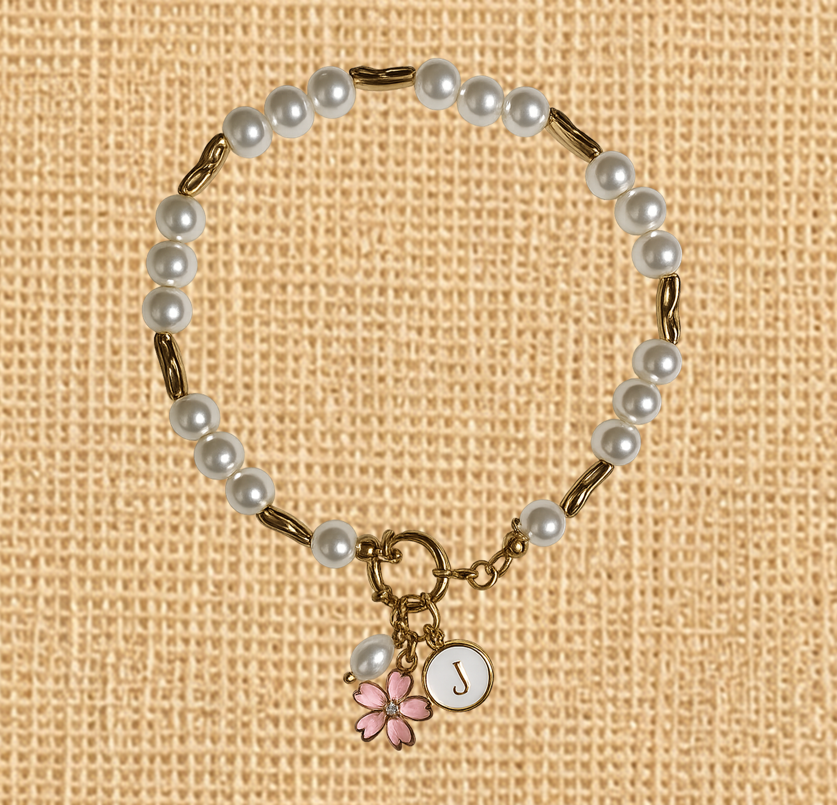 VB01-Coastal Pearl Sakura Charm Bracelet