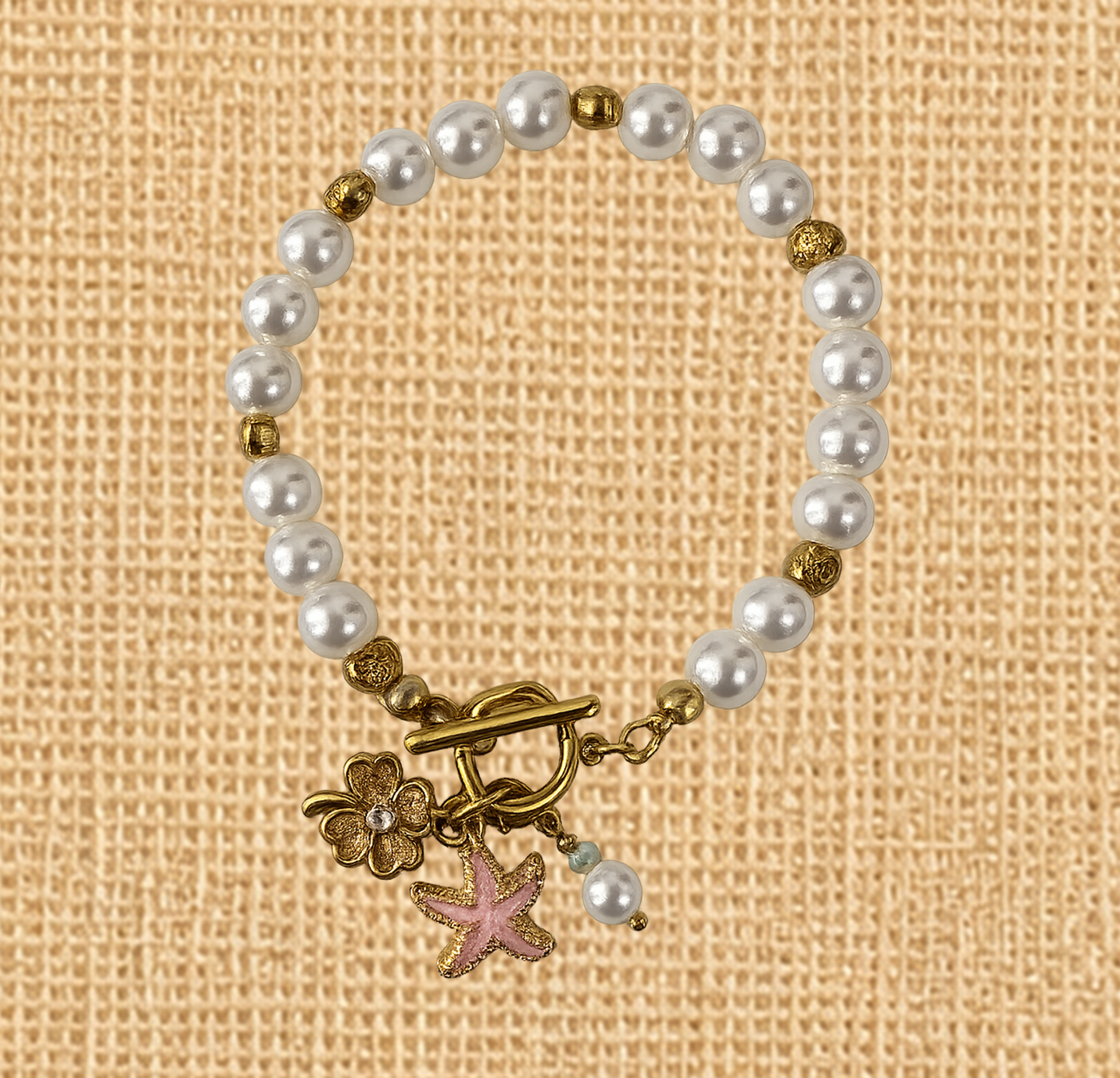 VB02-Coastal Pearl Starfish Charm Bracelet