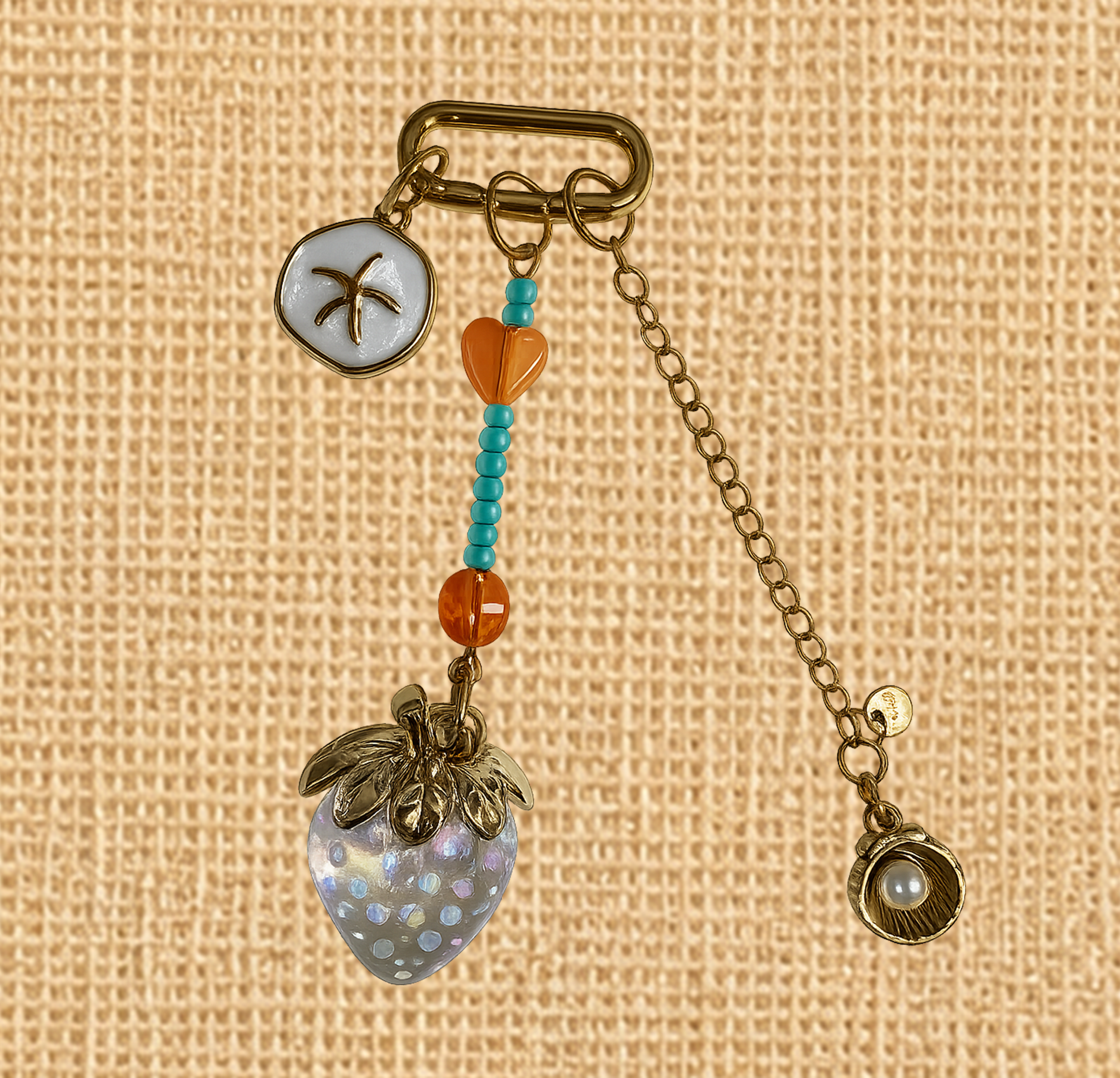 VB06-Tropical Pearl Strawberry Charm Keychain