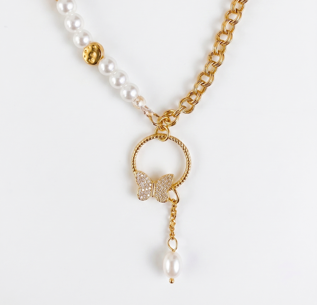 VB14-Two-tone Pearl & Gold Necklace
