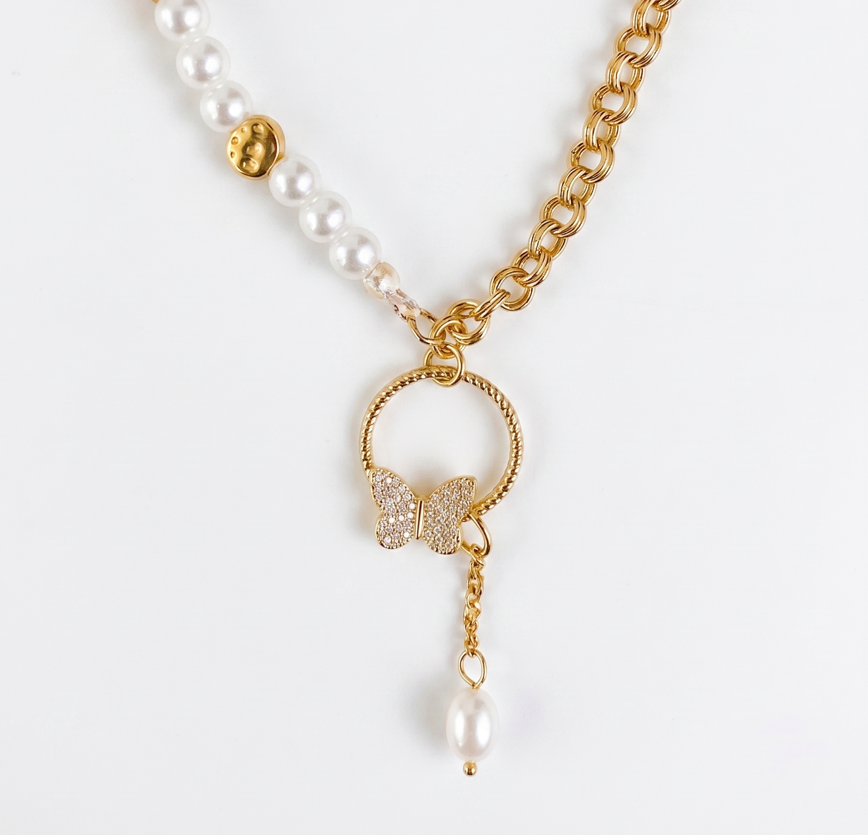 VB14-Two-tone Pearl & Gold Necklace