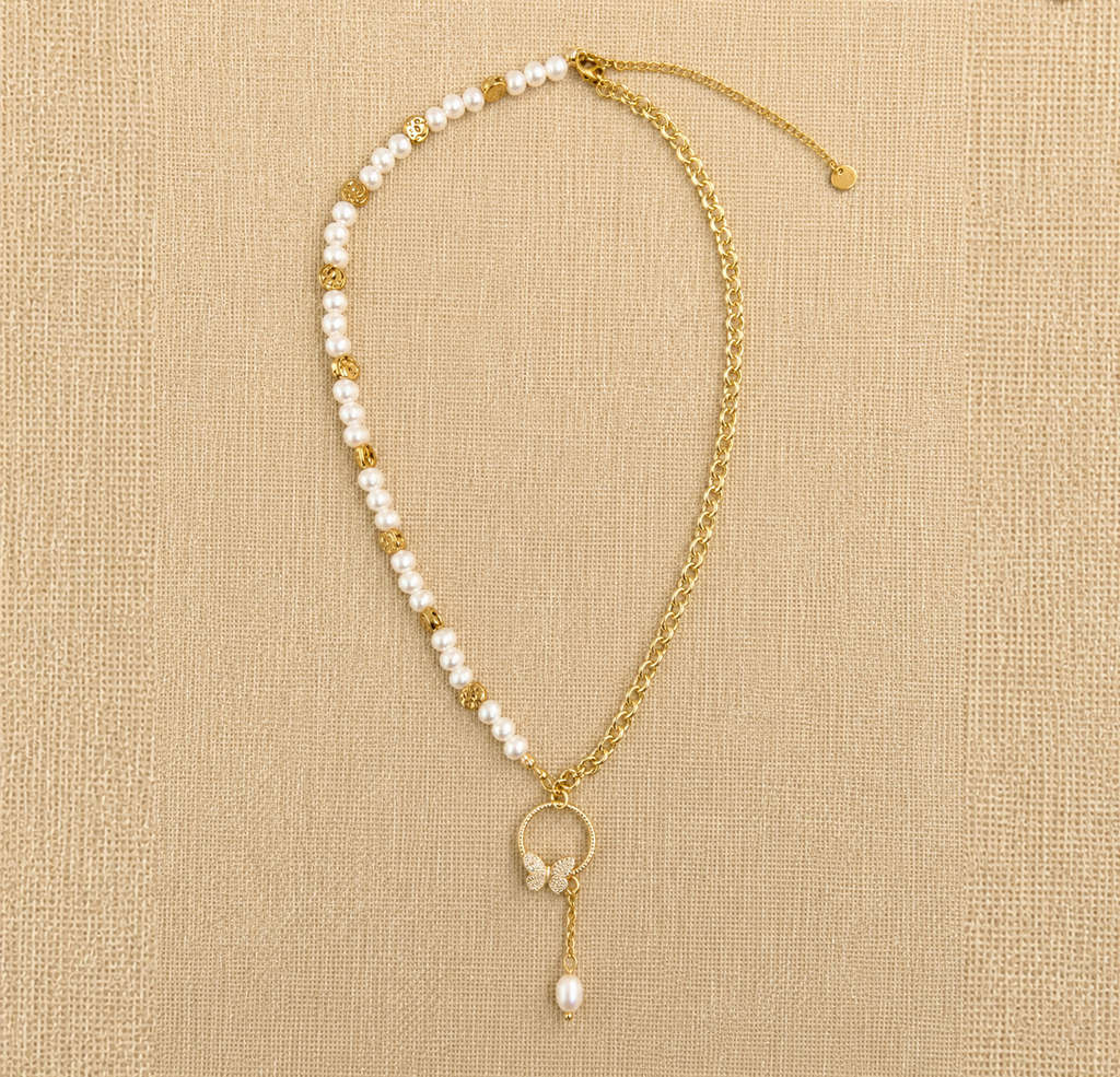 VB14-Two-tone Pearl & Gold Necklace