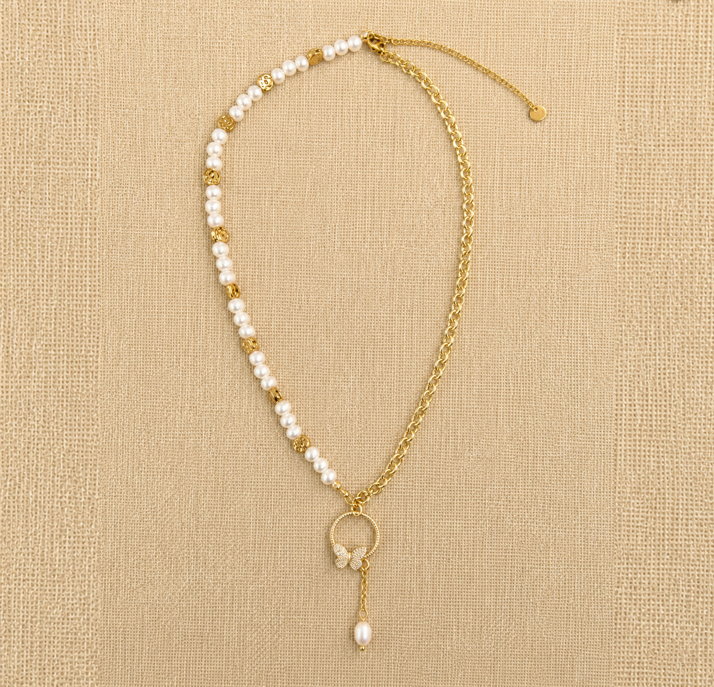 VB14-Two-tone Pearl & Gold Necklace