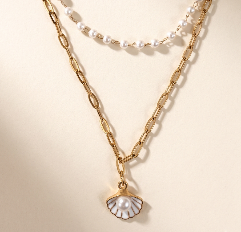 VB15-Pearl Shell Layered Necklace