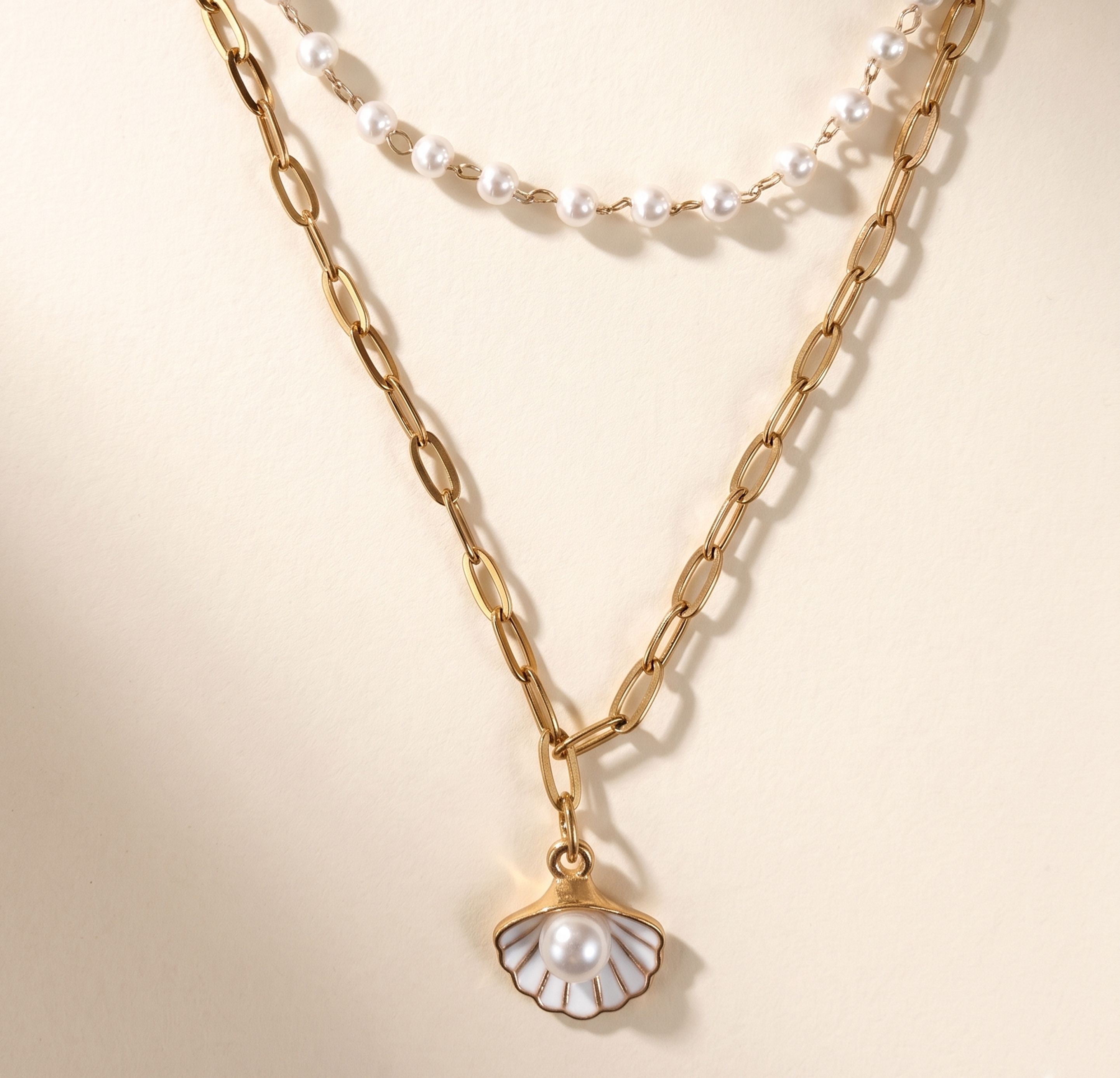 VB15-Pearl Shell Layered Necklace
