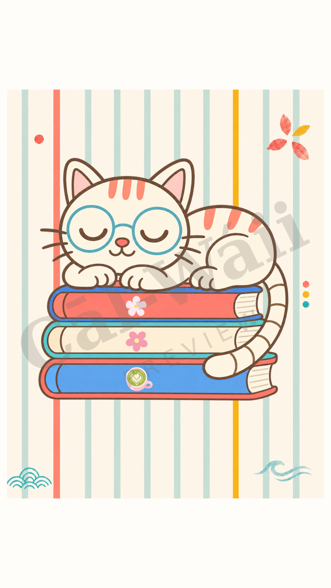 Mini Stripes Sleeping Cat & Books Collection