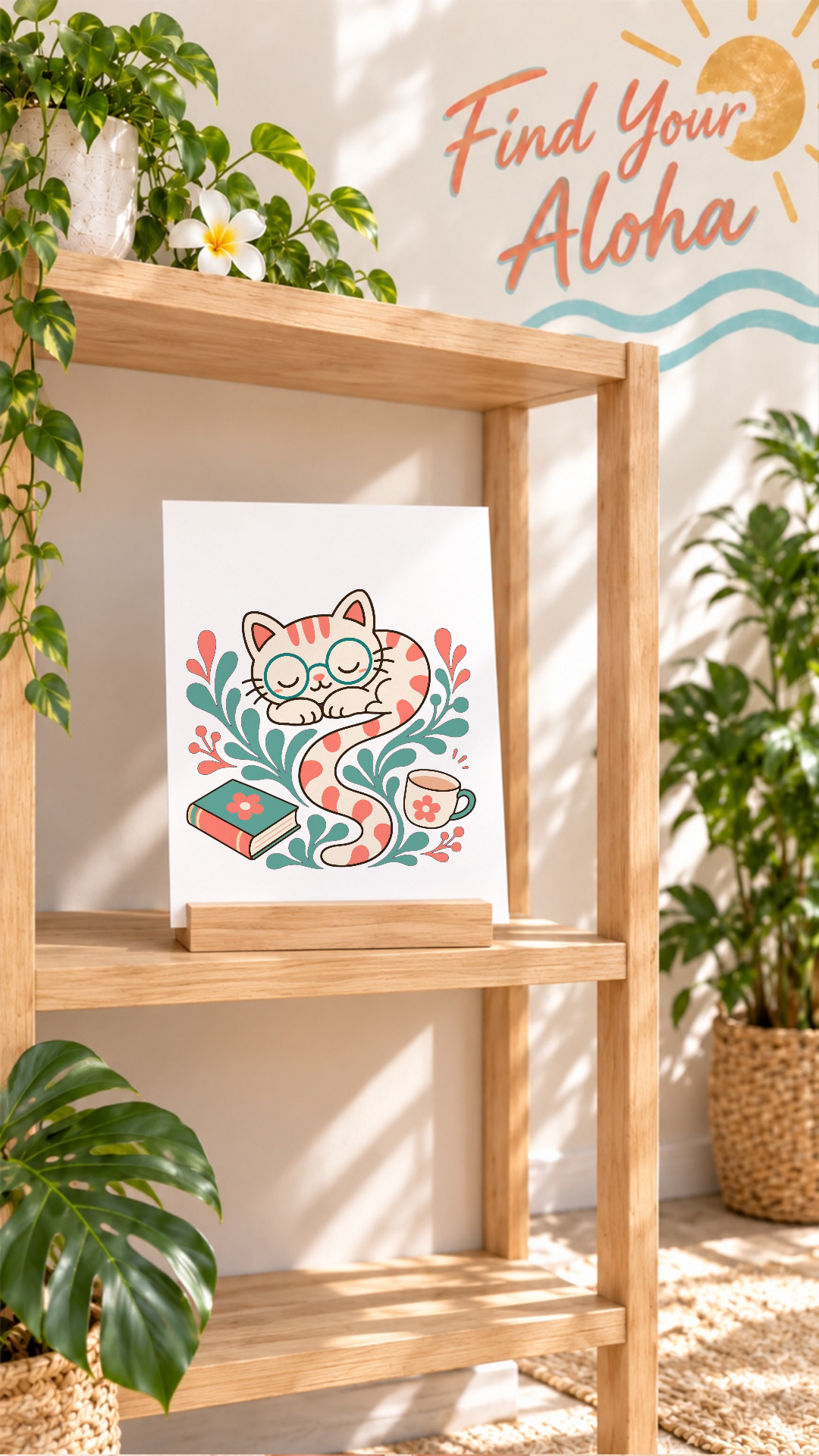 Sleeping Cat, Books, Coffee and Plants Collection