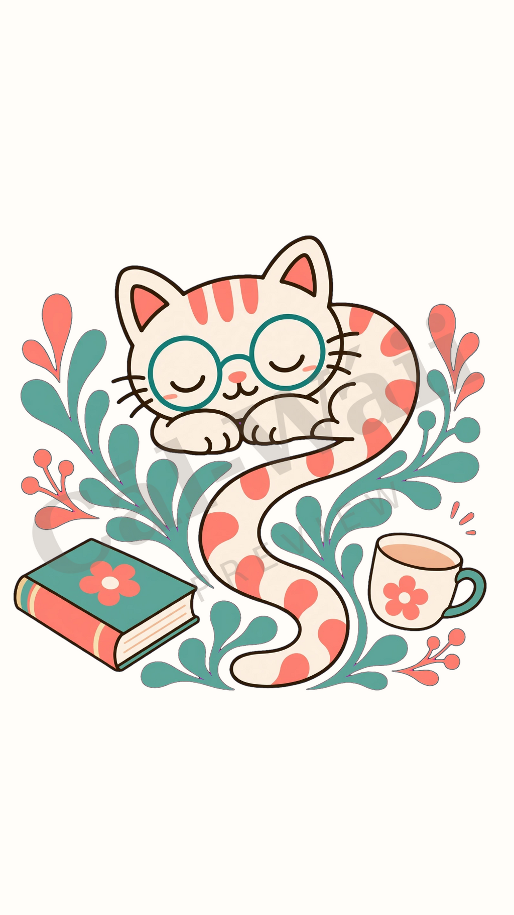 Sleeping Cat, Books, Coffee and Plants Collection
