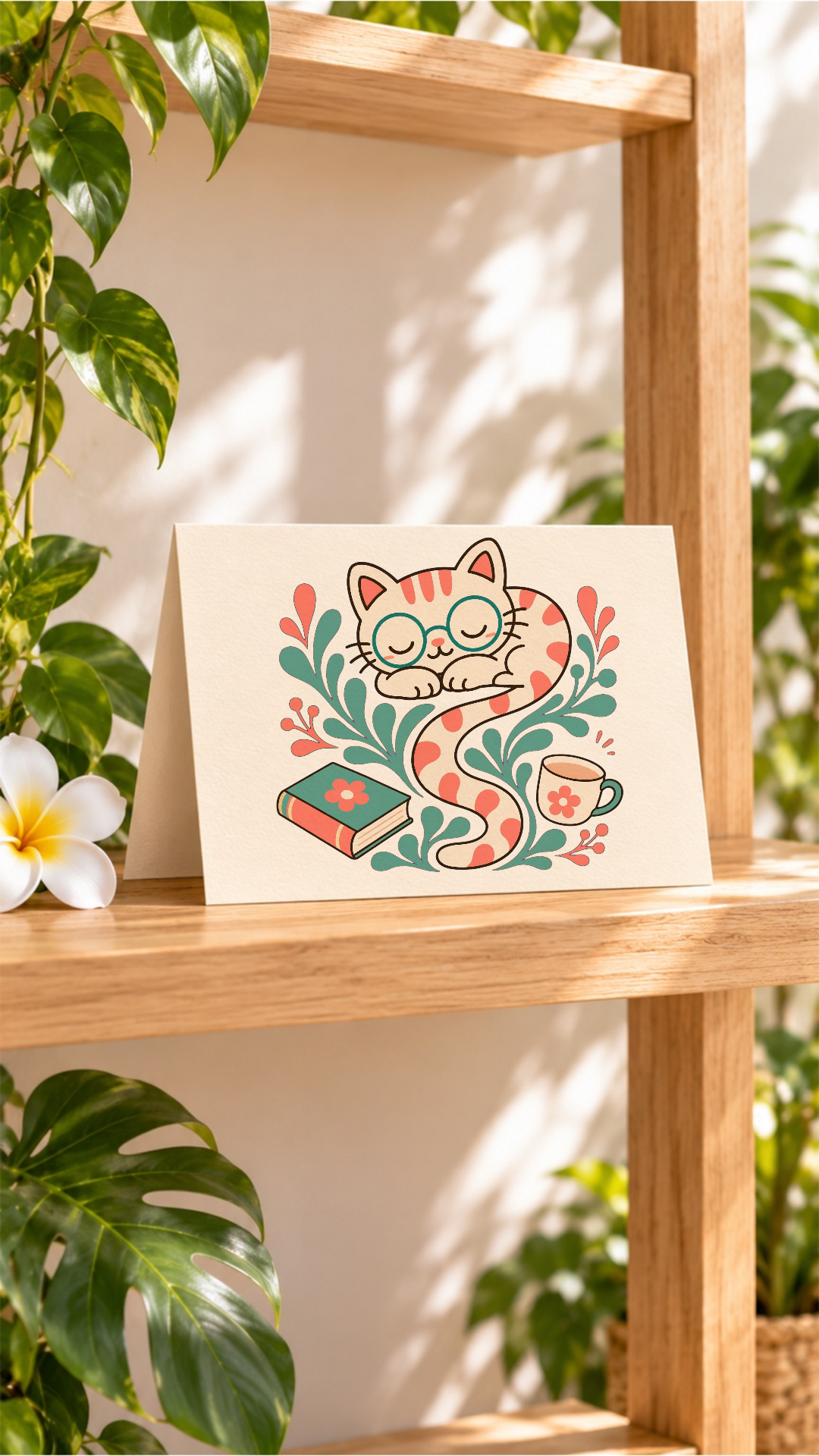 Sleeping Cat, Books, Coffee and Plants Collection