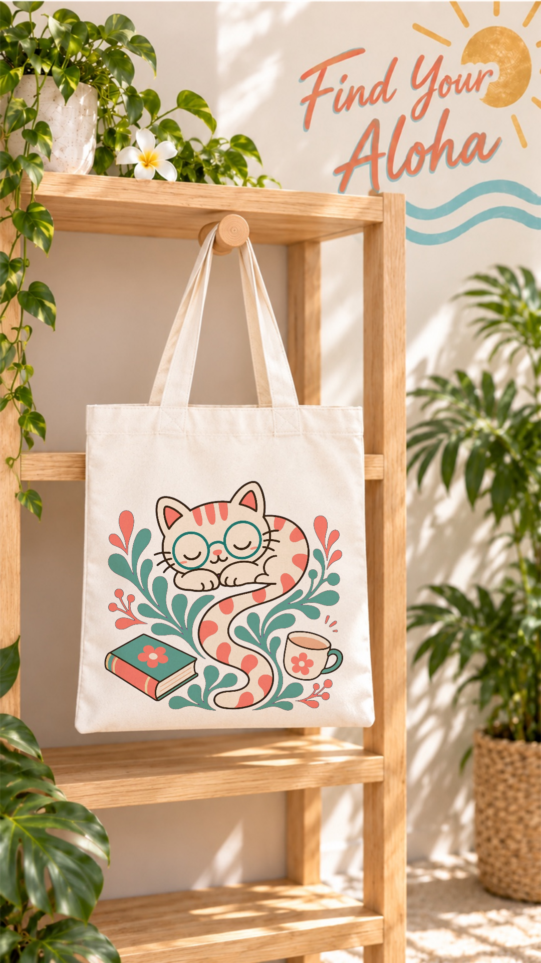 Sleeping Cat, Books, Coffee and Plants Collection