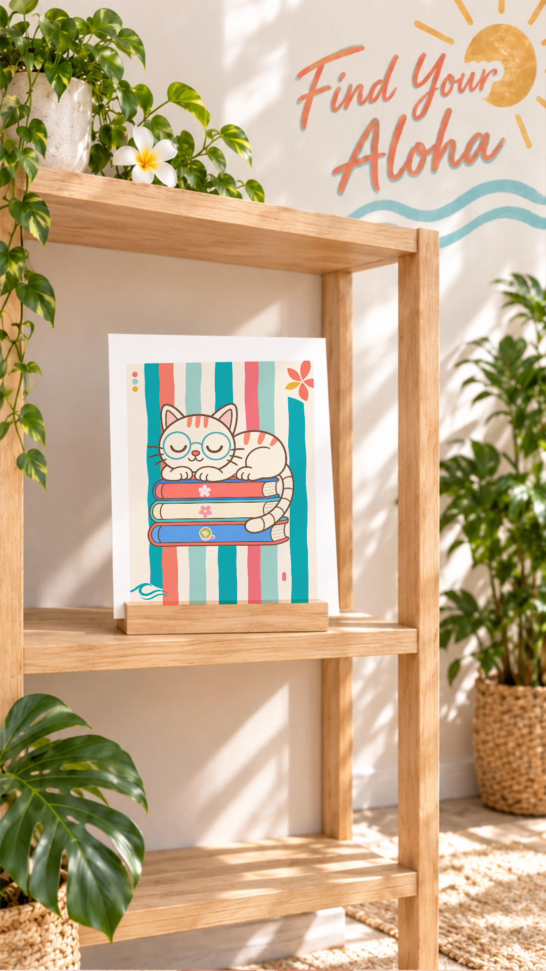 Multi Stripes Sleeping Cat & Books Collection