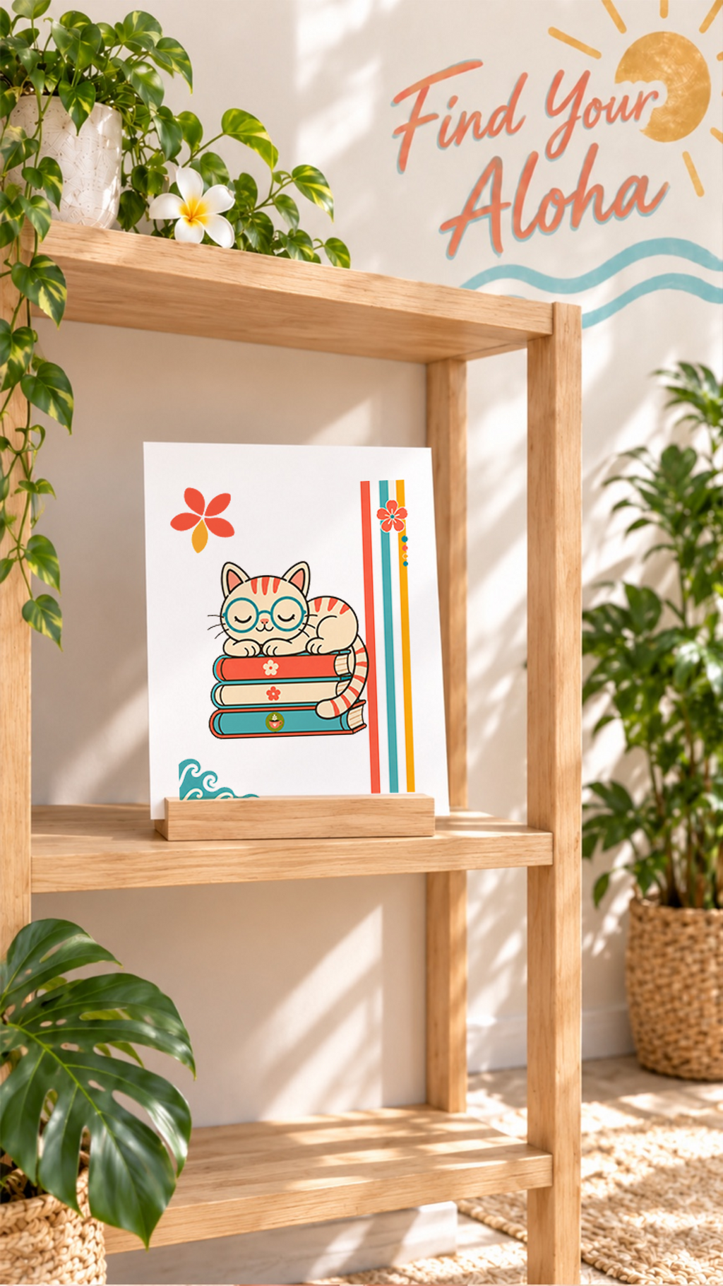 Rainbow Stripes Sleeping Cat & Books Collection