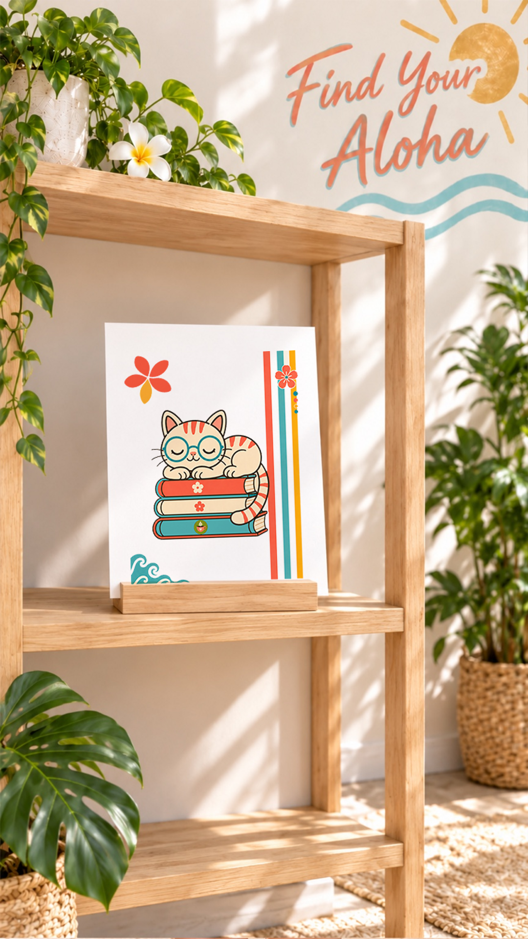Rainbow Stripes Sleeping Cat & Books Collection