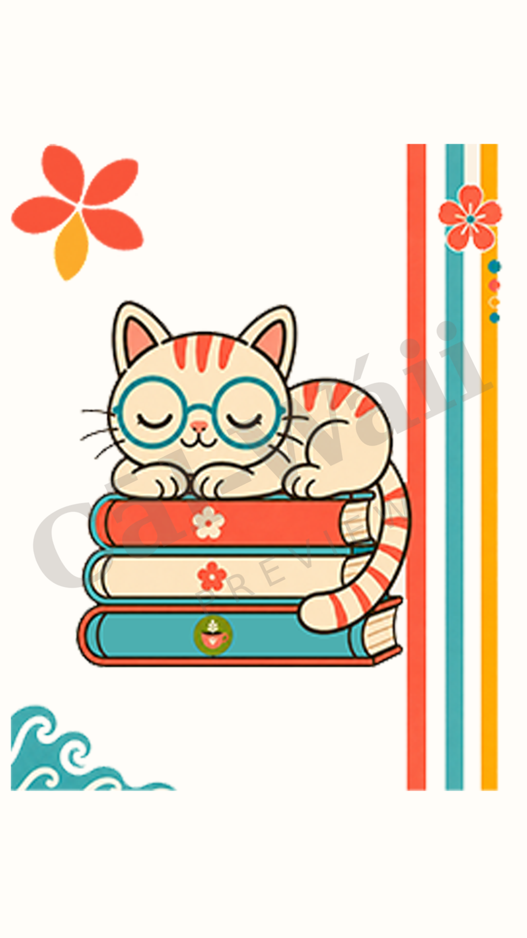 Rainbow Stripes Sleeping Cat & Books Collection