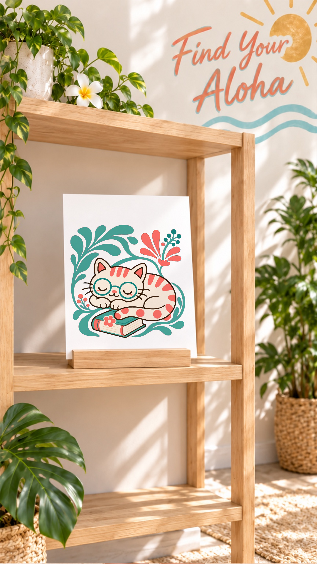 Sleeping Cat, Books and Plants Collection