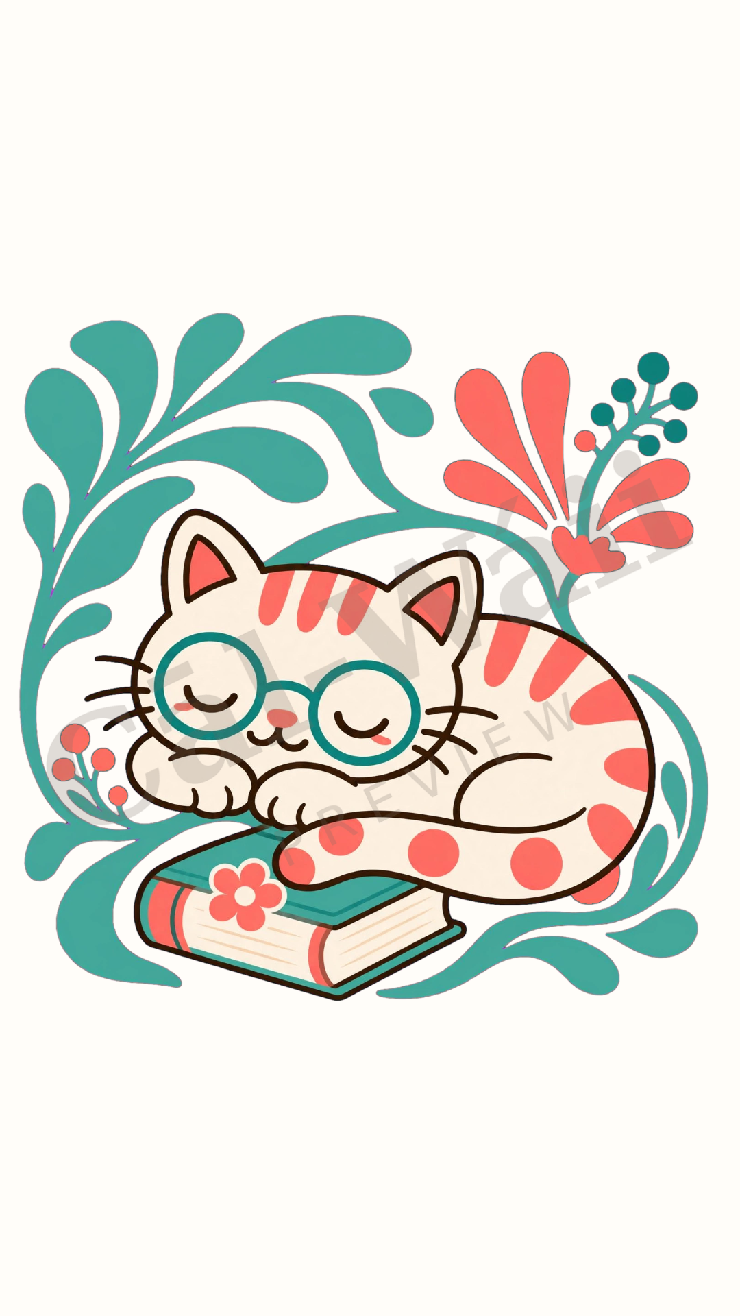 Sleeping Cat, Books and Plants Collection