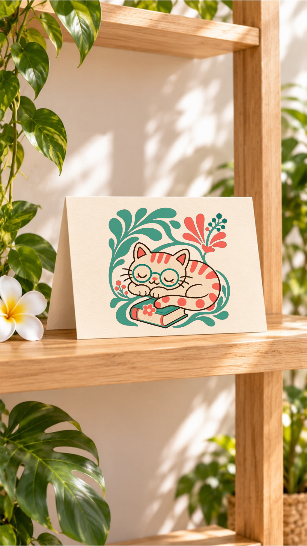 Sleeping Cat, Books and Plants Collection