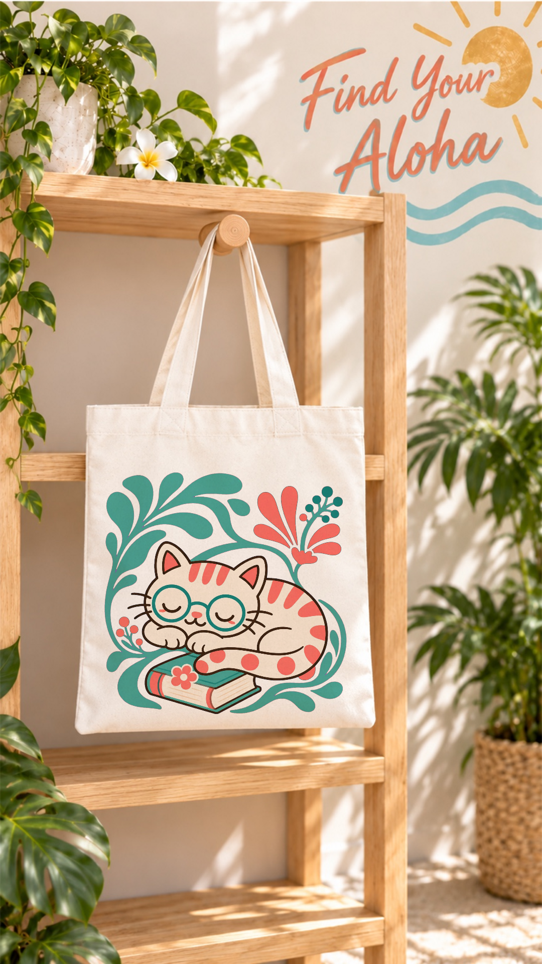 Sleeping Cat, Books and Plants Collection